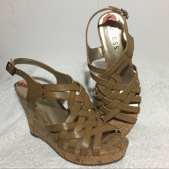 Guess Shoes - NEW Unworn Guess Tan Wedge Sandal Heel 7M